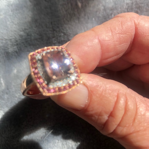 Pink Morganite & Diamonds Rose Gold plated Ring - Picture 14 of 16